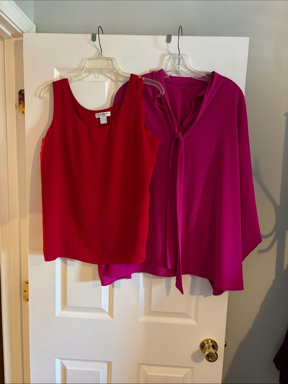 Liz Claiborne Red Tank with Fuchsia Tie-Neck Blouse Set